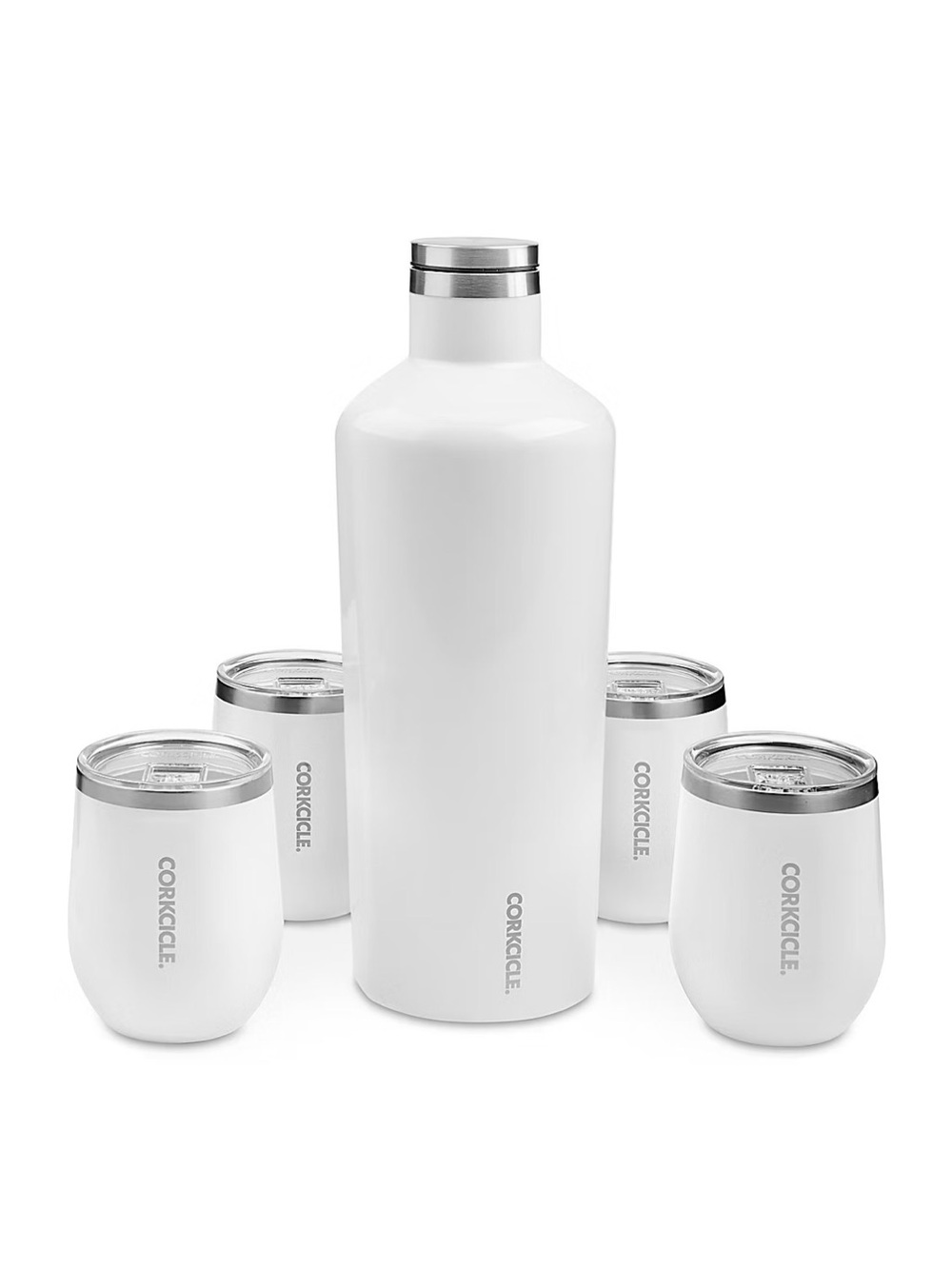 Corkcicle® 60 oz Canteen and Stemless Wine Glass Set - White